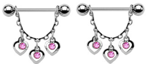 Nipple Ring Bars Heart Body Jewelry Pair 14 gauge Sold as pair