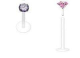 Bio-Flex Shaft with Push-in .925 Silver Prong Gem Labret/Monroe 14g 3/8'' [clear]