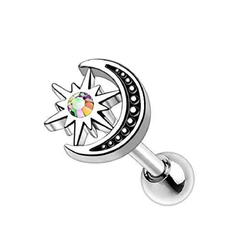Tragus 316L Stainless Steel Aurora Star and Moon Cartilage Earring