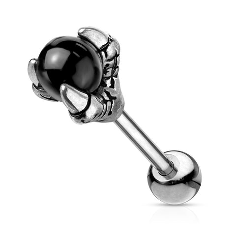 Tragus Dragon Claw Holding Black Ball 316L Surgical Steel Cartilage,  Barbell Studs