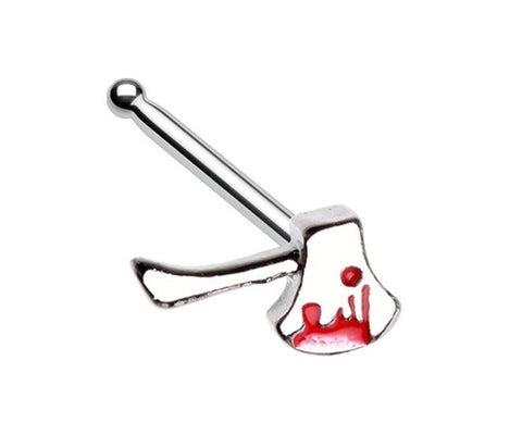 Nose Ring Stud Goth Hatchet Bloody Axe ring  top 316L Surgical Steel bone
