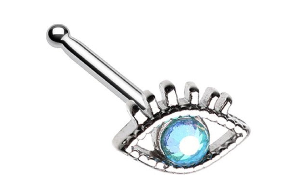 Nose Ring Stud All Seeing Evil Eye Gem ring  top 316L Surgical Steel bone