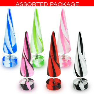 Body Accentz&trade; Earrings Rings of Fake Ultra Violet Duo Stripe Marble Swirl Taper 16 gauge 1 1/2 - Sold as a 4 pairs