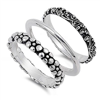 Sterling  Silver Ring - 3 Set Bali Design Band [9]