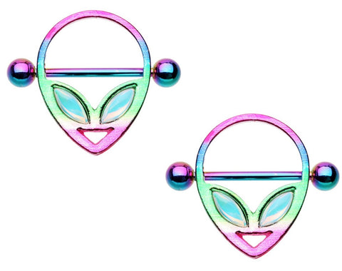 Nipple Barbell Ring Out of This World Alien Shield Multi color