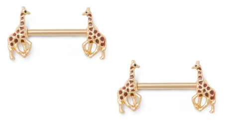 Nipple Ring PVD Gold African Giraffe Nipple Barbell Sold as a pair