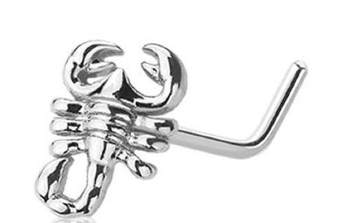 Nose Ring L Bend Stud scorpion top 316L  Sterling Silver