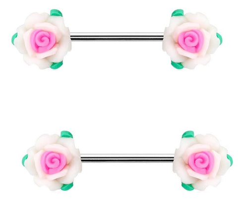 Nipple Ring Rose Flower Nipple Barbell Sold as a pair