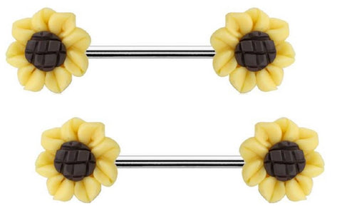 Nipple Ring Sunflower Flower Nipple Barbell Sold as a pair