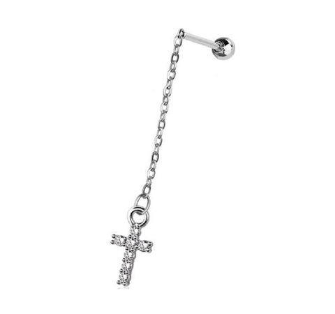 Tragus Phillips CZ Cross chain 316L Surgical Steel Cartilage Barbell Studs