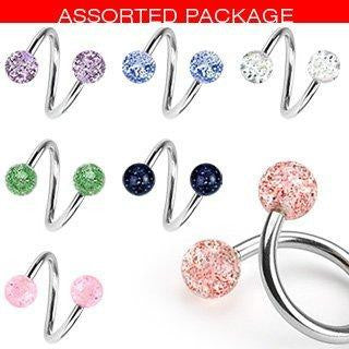 Belly Button Rings Lot of 7 Ultra Sparkle Spiral Twister Navel Body Jewelry Piercing Bar  14g
