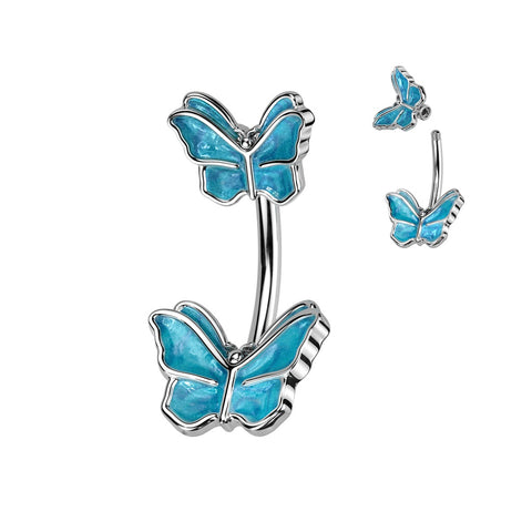 Belly Button Ring Navel 316L Surgical Steel Double Butterfly