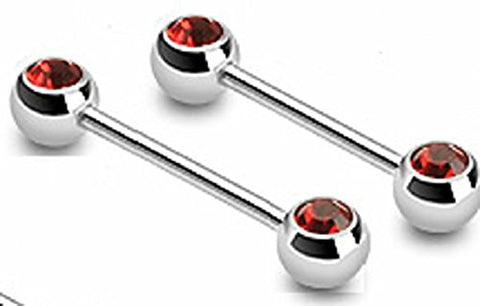 Double Front Facing Gem 316L Surgical Steel Barbell/Nipple Bar 14g