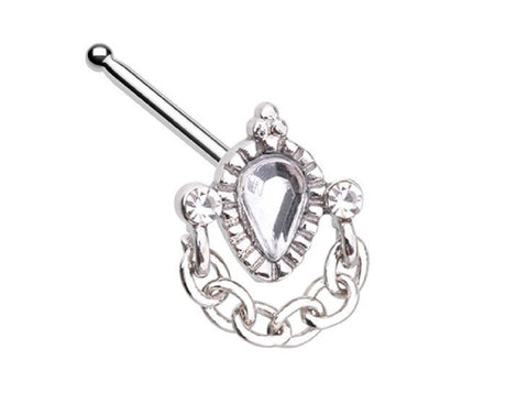 Nose Ring Stud Victorian Ornate Chain Gem 316L surgical steel