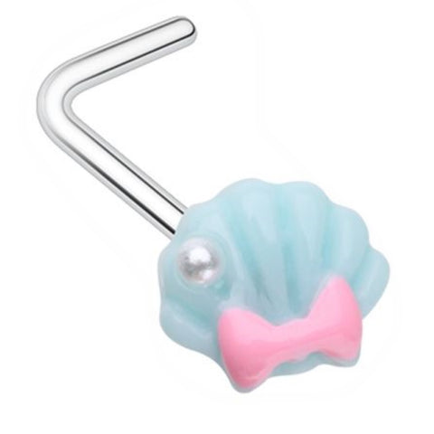 Nose Ring L Bend Stud Pastel Kawaii Seashell top 316L Surgical Steel