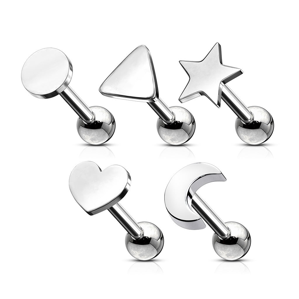 Tragus 5 Pcs  316L Cartilage/Tragus Bar with Mixed Shapes Top