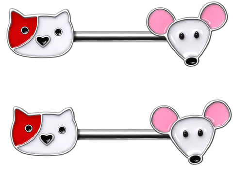 Nipple Ring Cat and Mouse Nipple Barbell Sold as a pair