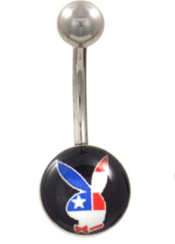 Bunny 316L Surgical Steel Navel Belly Button Ring with flag