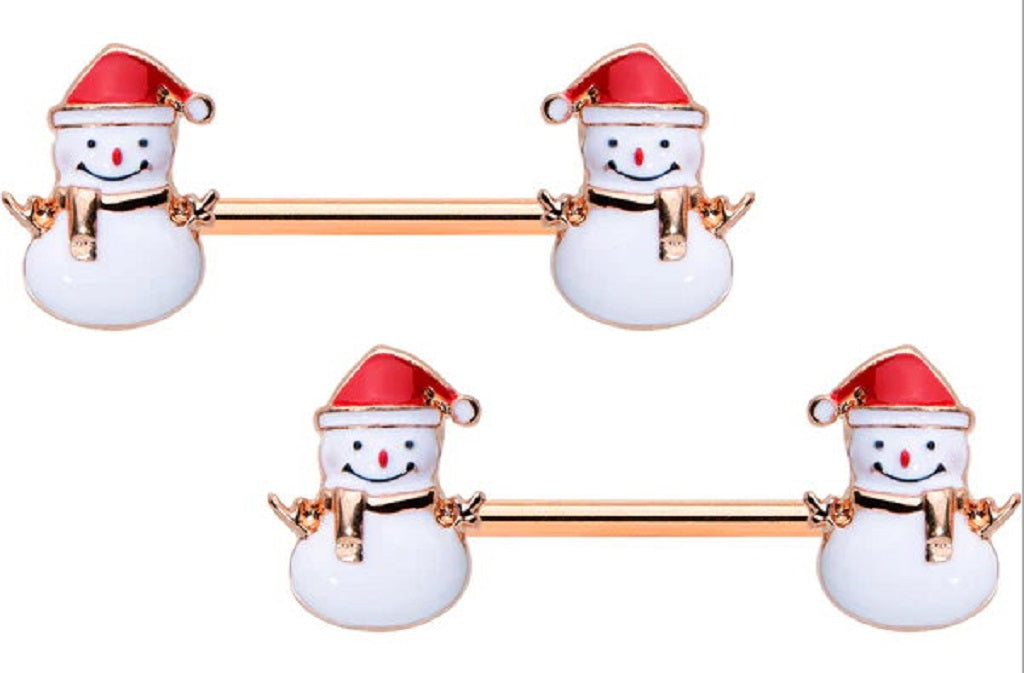 Nipple Ring Snowman Nipple Barbell Sold as a pair