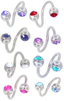 Belly Button Ring Lot of 5 Double Gem Twister Navel Ring 14g