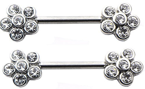 Nipple Ring Bars 14g 1/2 Forward Facing CZ Flower Nipple Barbells.