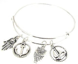 Hamsa Bracelet Silver Plate Expandable Bangle Sailboat Anchor  Owl