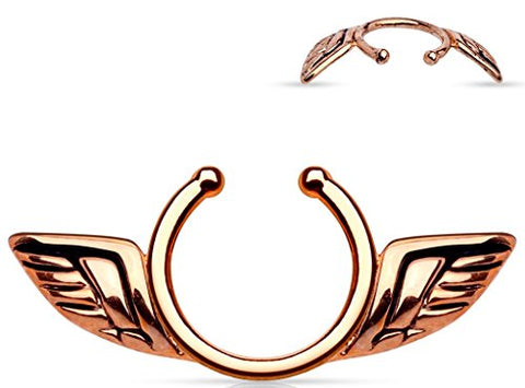 Nipple Rings non pierce pair Non-Piercing Clip On Nipple Ring / Angel Wings pair … (Rose Goldtone)
