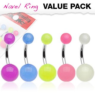 Body Accentz&reg; Belly Button Ring Navel glow value pack Body Jewelry 14 Gauge