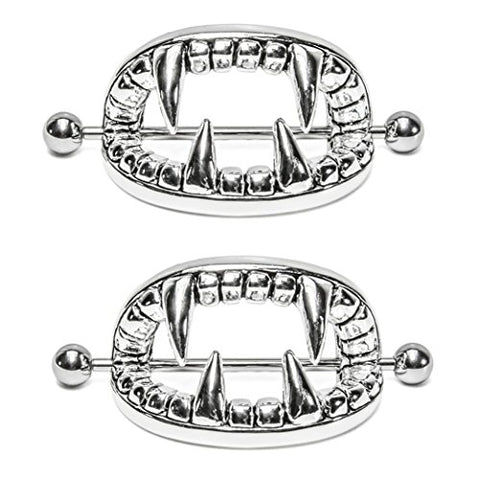 Body Accentz 14g Vampire Teeth Nipple Ring Shield sold as pair (12.5 mm inne...