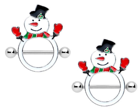 Nipple Ring Snowman Shield 316L Surgical Steel bar Sold as a pair