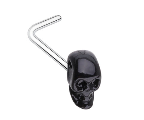 Nose Ring Black 3D Skull Head L-Shape Nose Stud 316L surgical steel