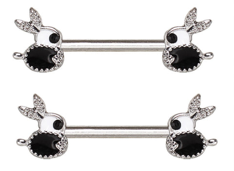 Nipple Ring Stainless Steel Jeweled Bunny Nipple Bar Sold as a pair
