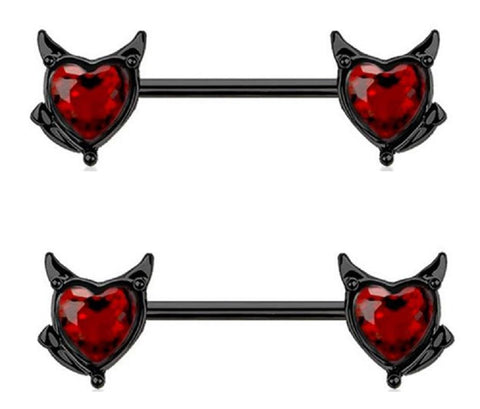 Nipple Ring Devil Heart Horns Nipple Barbell Sold as a pair