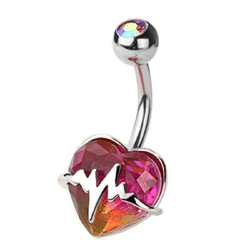 Belly Button Ring Navel gem Gem Heart with heartbeat line dangling