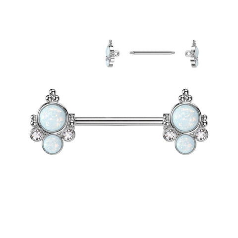 Nipple Ring 316L Surgical Steel Barbell Double Opal CZ Sold as a pair