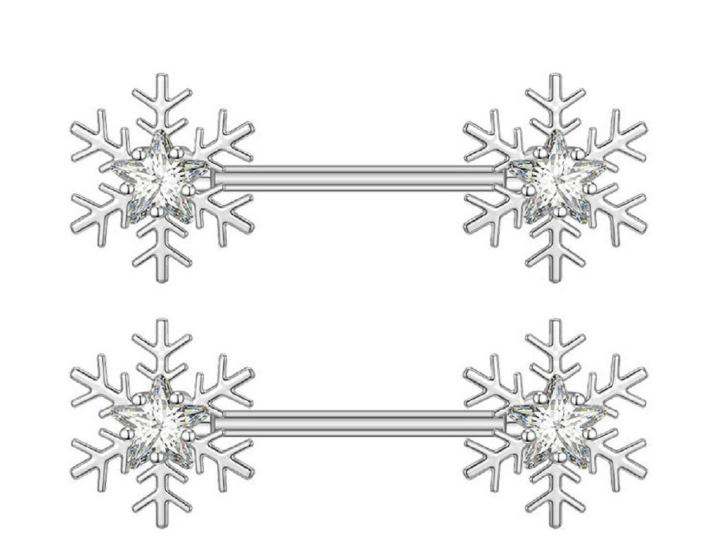 Nipple Ring Bar Glam Snowflake Shield Ring Sold as Pair  Barbell
