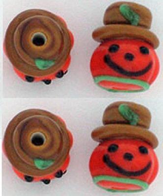 Jack O Lantern with Hat Lampwork Bead (17x15mm) Lot of 5 Glass beads
