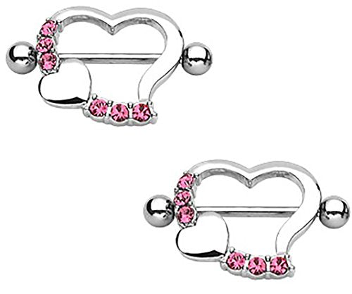 Nipple Ring Bars Heart Body Jewelry Pair 14 Gauge 7/8 Bar (pink)