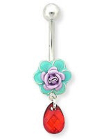 Body Accentz� Belly Button Ring Navel 7/16'' Flower with prism dangle 14g
