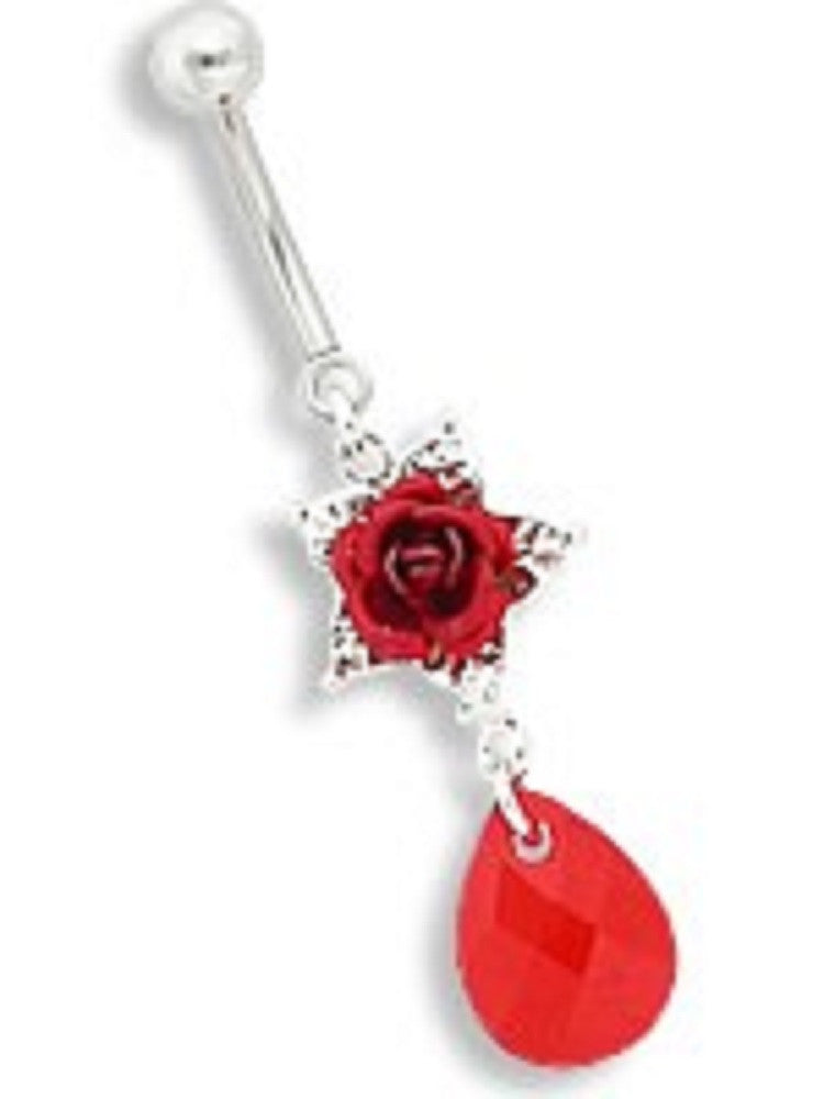 Body Accentz Belly Button Ring Navel 7/16'' Rose prism teardrop 14g