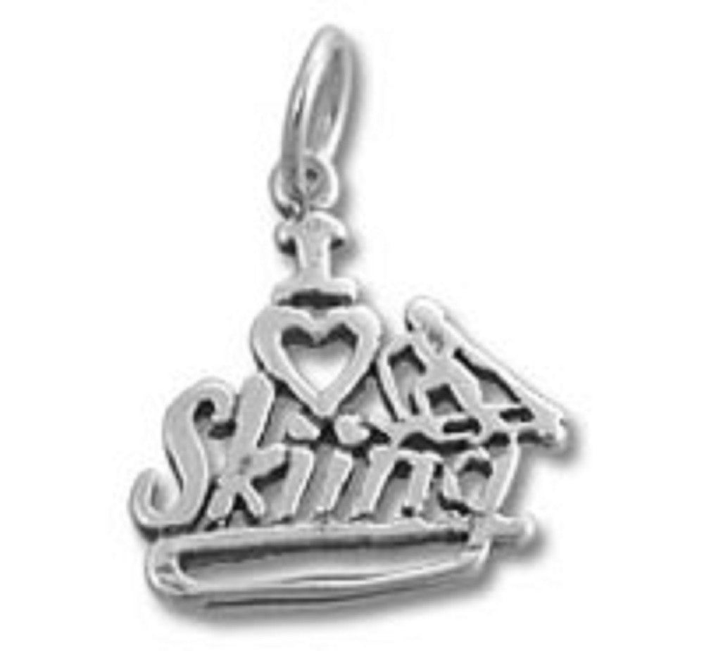 I Love Skiing Sterling Silver 22mm x 16mm charm Charm Pendant [Jewelry]