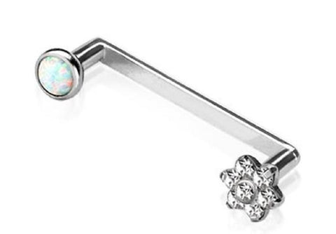 Tragus flat bar faux opal flat surface Conch Cartilage, Barbell Studs