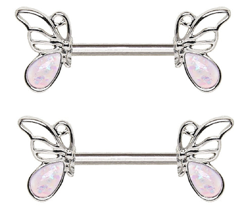 Nipple Ring Synthetic Opal Butterfly Nipple Barbell Sold as a pair