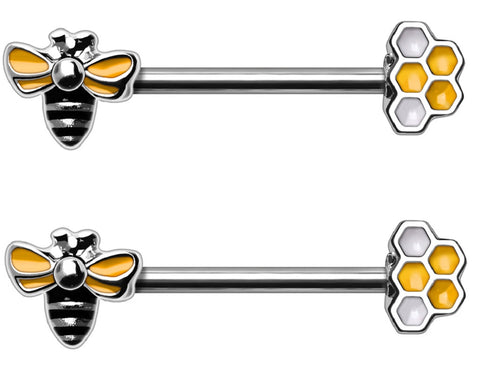 Nipple Ring Bee and Honeycomb Nipple Barbell Sold as a pair