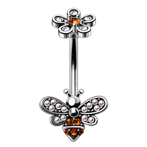 Belly Button Ring Navel Flower and Bee