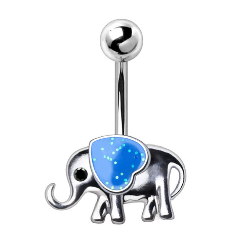 Belly Button Ring Navel Sparkling Blue Heart Elephant