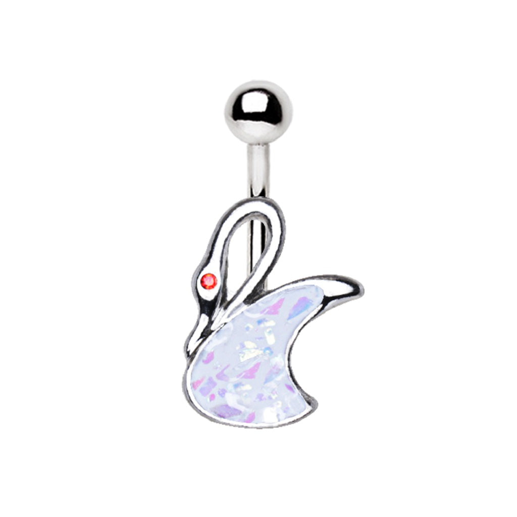 Belly Button Ring Navel Swan Synthetic White Opal