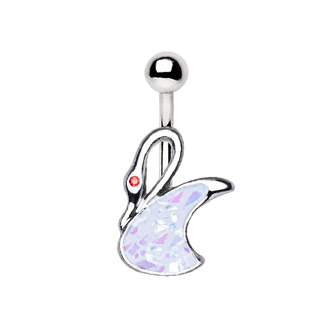 Belly Button Ring Navel Swan Synthetic White Opal