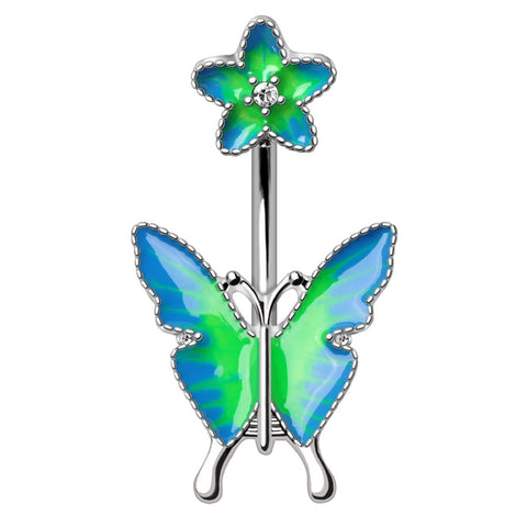 Belly Button Ring Navel Flower and Butterfly