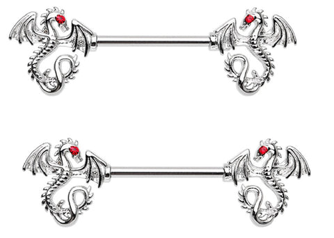 Nipple Ring Spike bar Balerion Jeweled Eye Dragon Sold as a pair